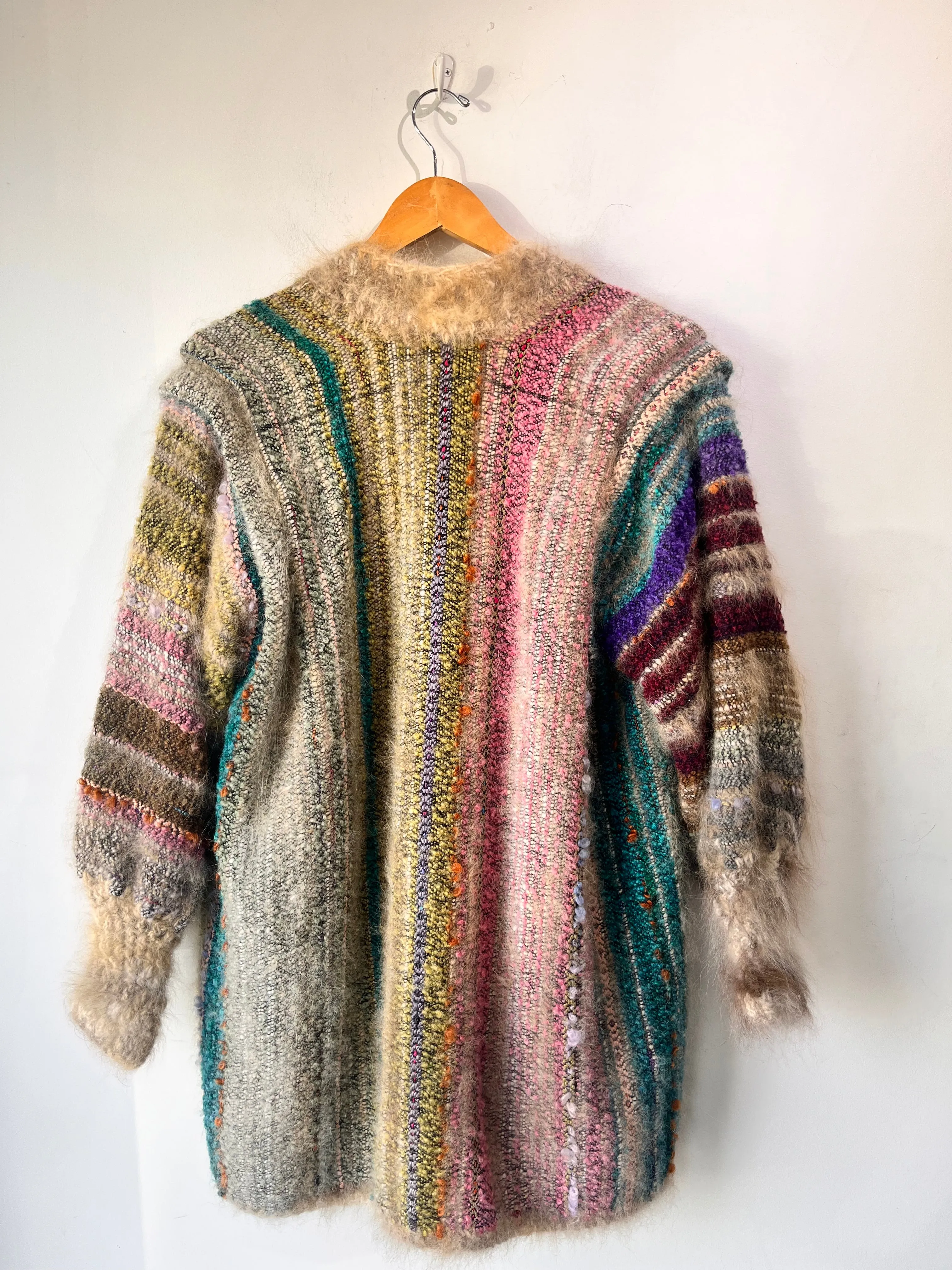 Nancy Paap Colorful Long Fiber Arts Sweater with Turquoise Lining