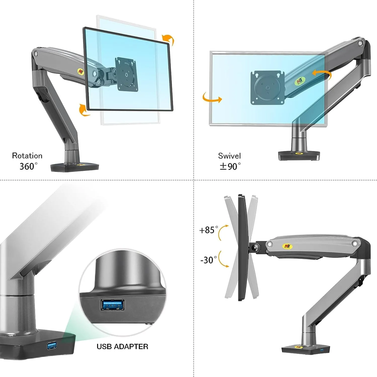 NB North Bayou Single Monitor Desk & Wall Mount Stand - F100A-B