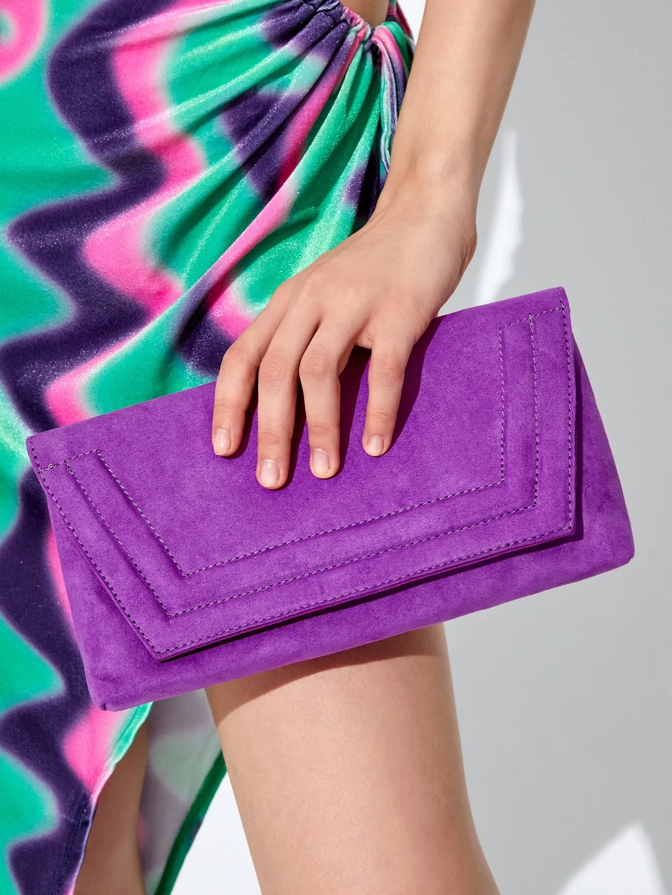 Neon Purple Stitch Detail Square Bag - Purple- FD ⚡