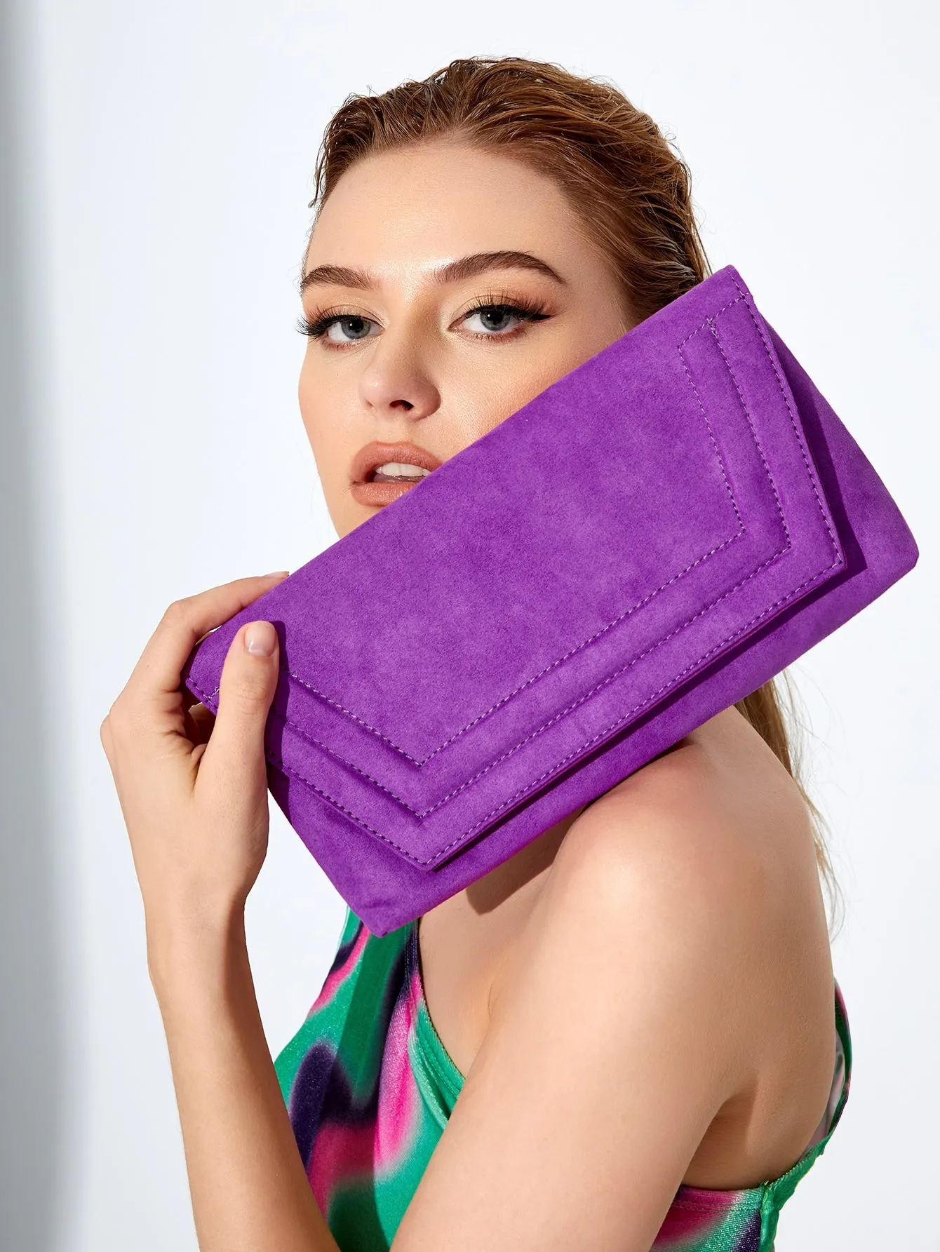 Neon Purple Stitch Detail Square Bag - Purple- FD ⚡