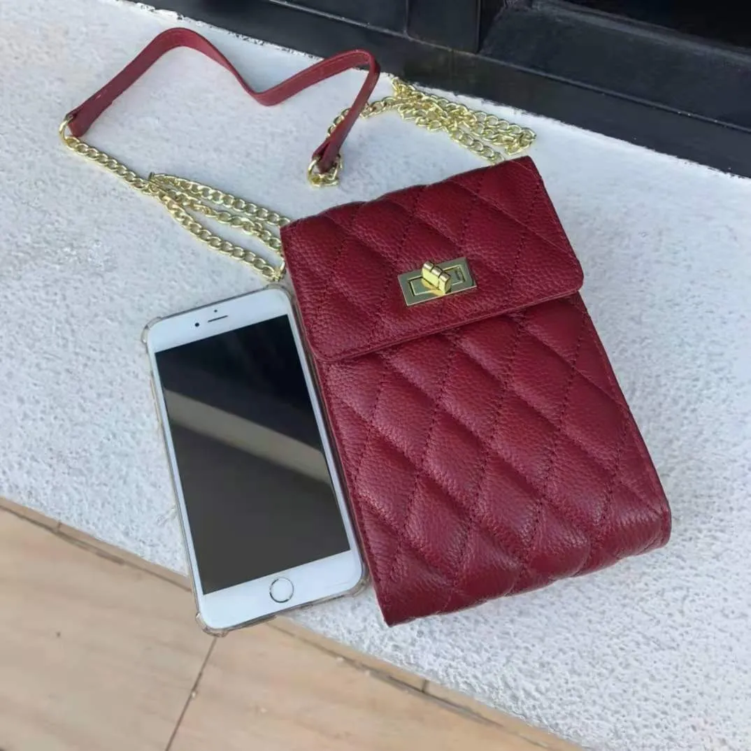 New Chain Messenger Bag Solid Color Mini Mobile Phone Bag Leather Small Shell Shoulder Bag