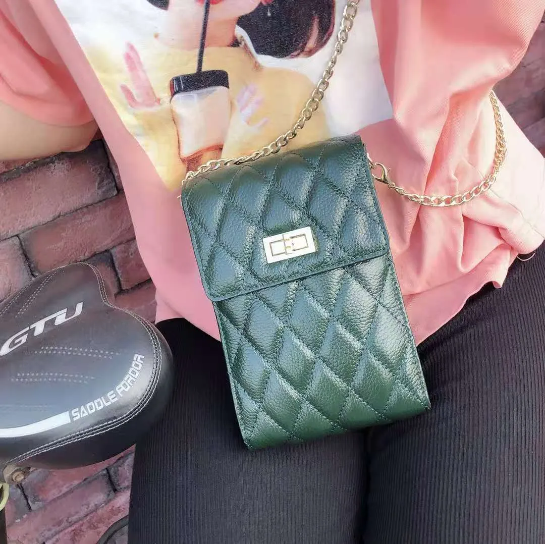 New Chain Messenger Bag Solid Color Mini Mobile Phone Bag Leather Small Shell Shoulder Bag