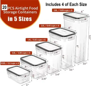 NEW PRAKI 20 Piece Airtight Food Storage Containers for Kitchen Pantry Organizers and Storage, BPA-Free, Plastic Storage Canisters with Lids-Cereal, Flour and Sugar, Retails $64 