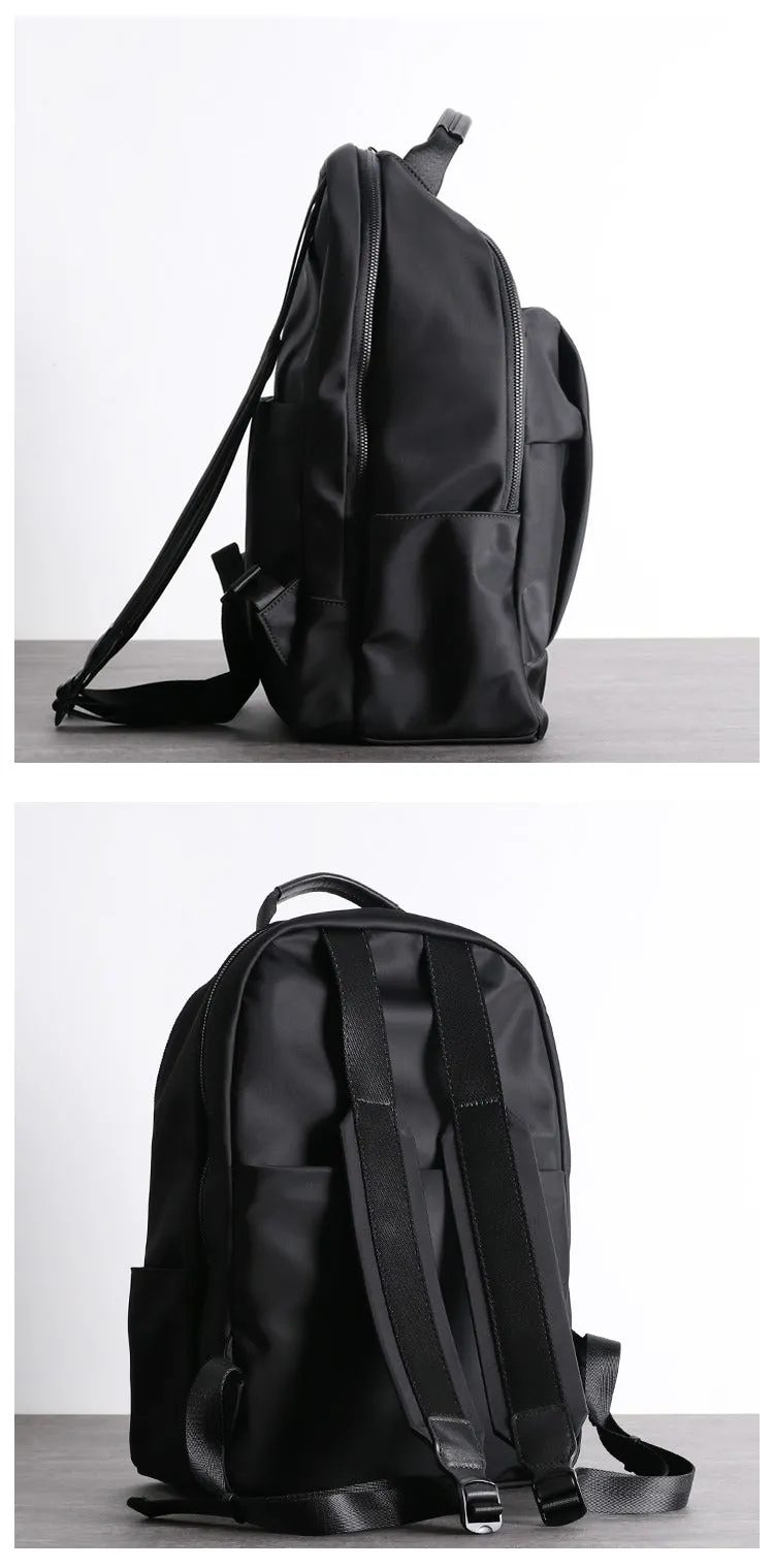Nylon Backpack Womens 15 inches School Backpack Bag Black Nylon Leather Travel Rucksack for Ladies
