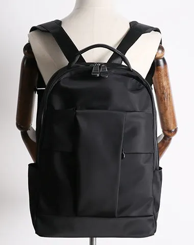 Nylon Backpack Womens 15 inches School Backpack Bag Black Nylon Leather Travel Rucksack for Ladies