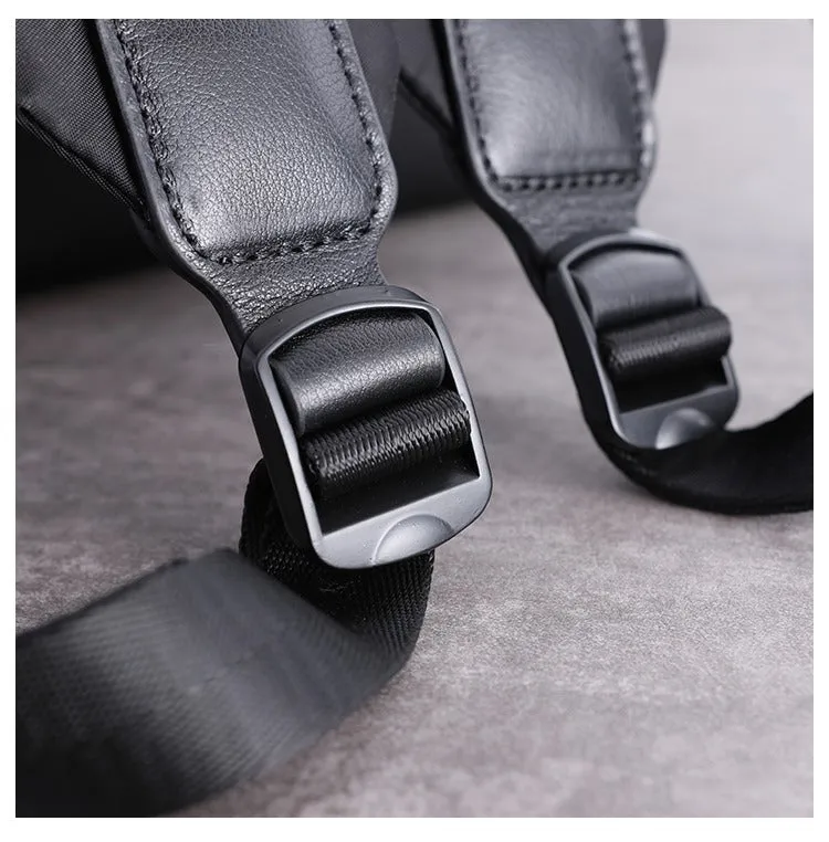 Nylon Backpack Womens 15 inches School Backpack Bag Black Nylon Leather Travel Rucksack for Ladies