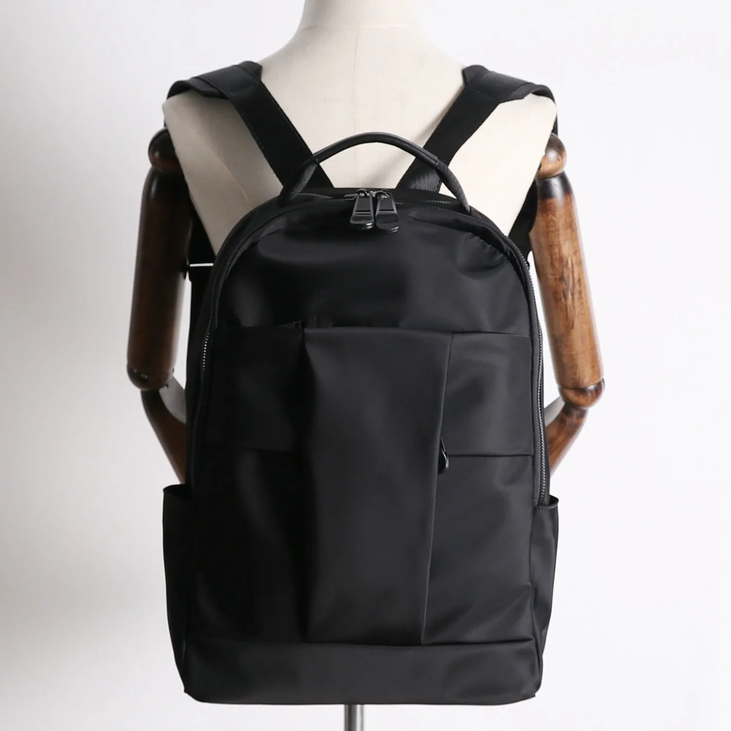 Nylon Backpack Womens 15 inches School Backpack Bag Black Nylon Leather Travel Rucksack for Ladies