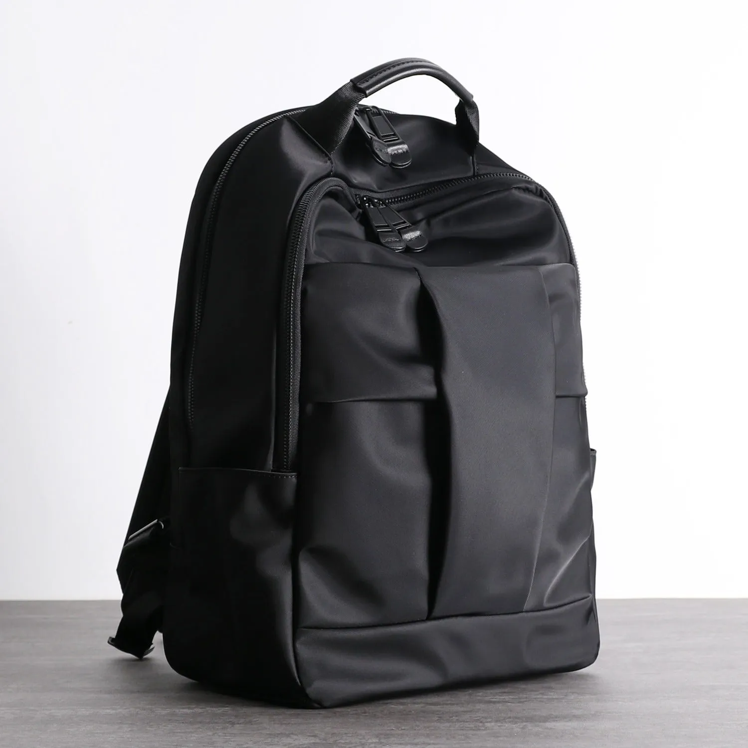 Nylon Backpack Womens 15 inches School Backpack Bag Black Nylon Leather Travel Rucksack for Ladies