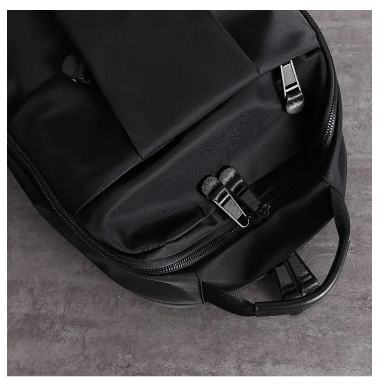 Nylon Backpack Womens 15 inches School Backpack Bag Black Nylon Leather Travel Rucksack for Ladies