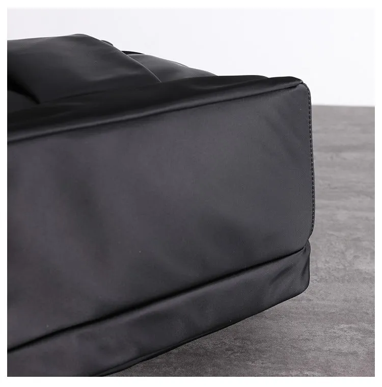 Nylon Backpack Womens 15 inches School Backpack Bag Black Nylon Leather Travel Rucksack for Ladies