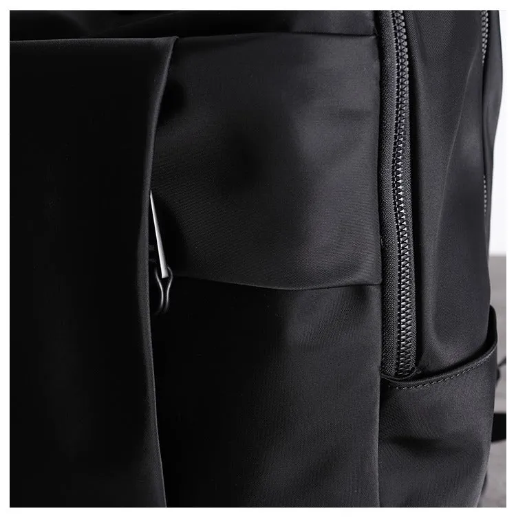 Nylon Backpack Womens 15 inches School Backpack Bag Black Nylon Leather Travel Rucksack for Ladies