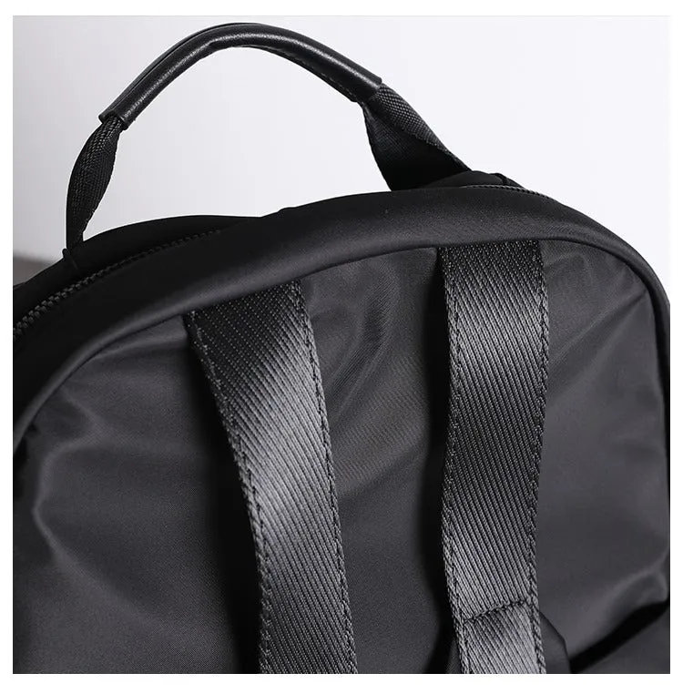Nylon Backpack Womens 15 inches School Backpack Bag Black Nylon Leather Travel Rucksack for Ladies