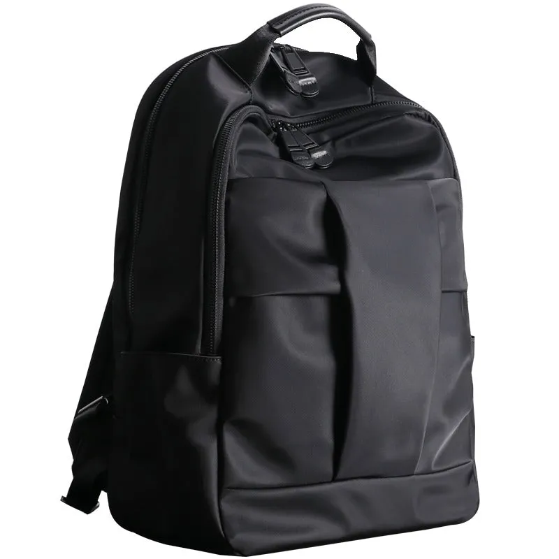 Nylon Backpack Womens 15 inches School Backpack Bag Black Nylon Leather Travel Rucksack for Ladies