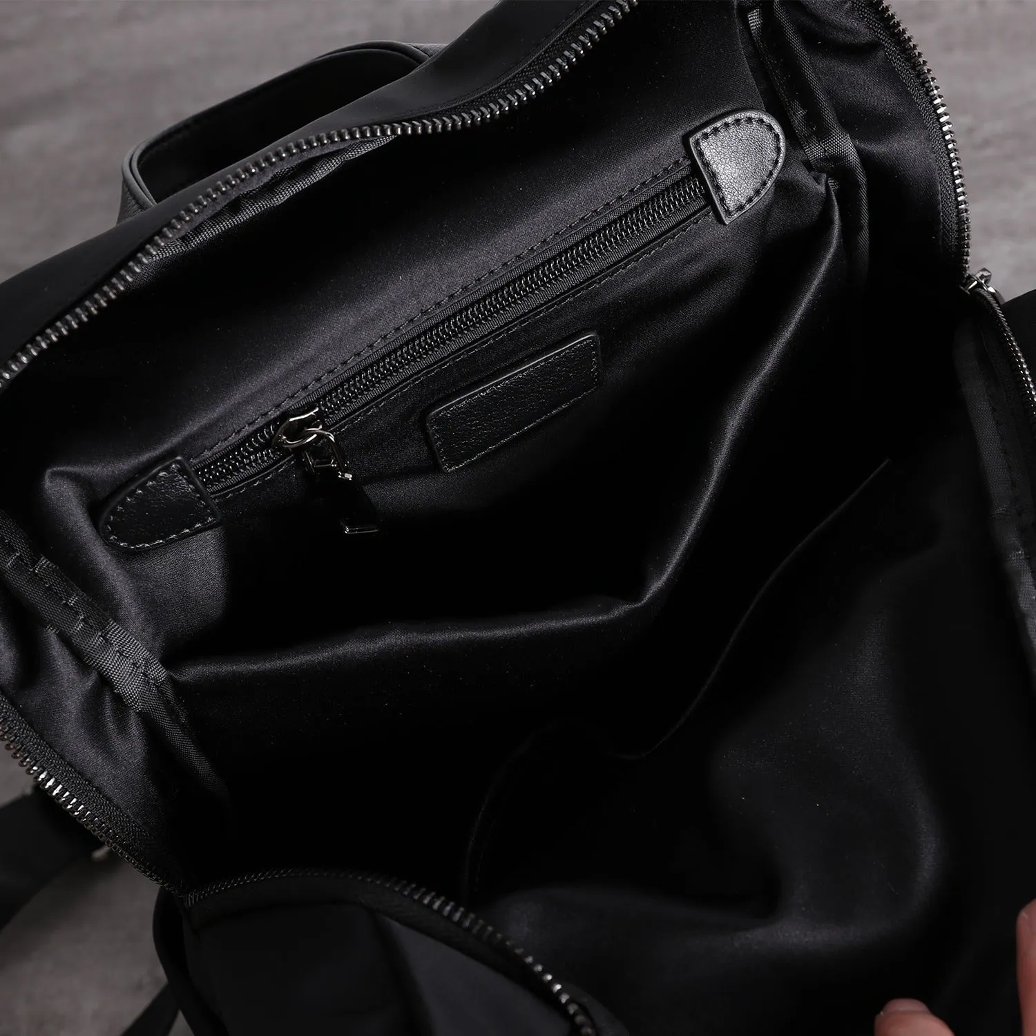 Nylon Backpack Womens 15 inches School Backpack Bag Black Nylon Leather Travel Rucksack for Ladies