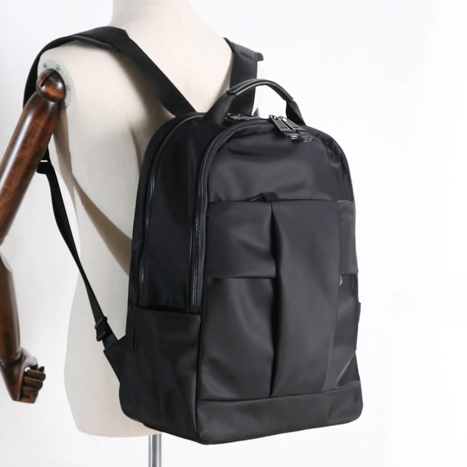 Nylon Backpack Womens 15 inches School Backpack Bag Black Nylon Leather Travel Rucksack for Ladies