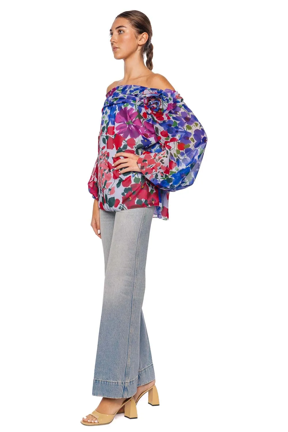 One Shoulder Floral Draped Top