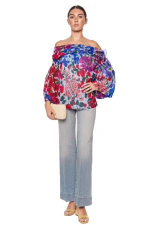 One Shoulder Floral Draped Top