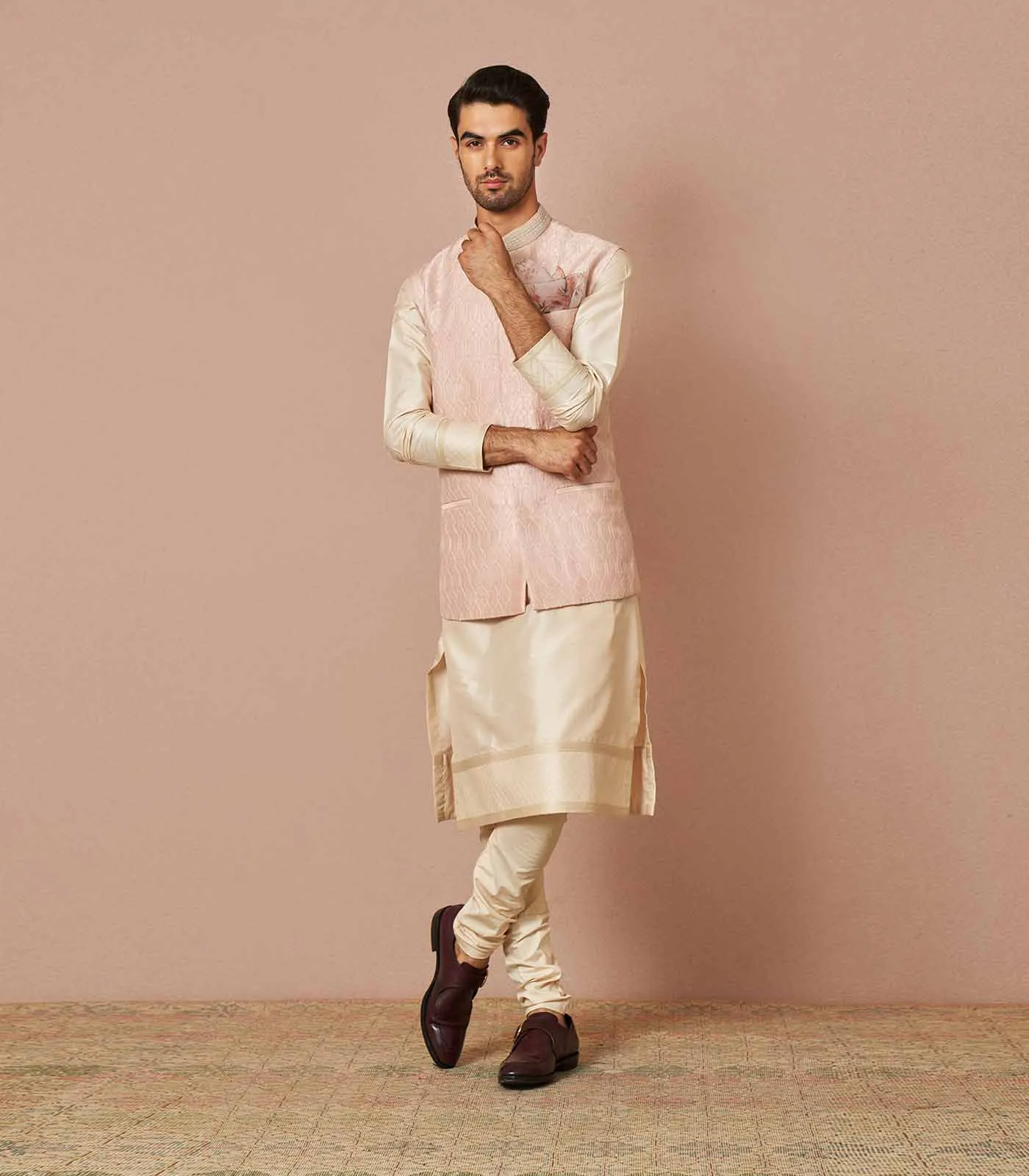 PASTE PINK ADAM THREADWORK EMBROIDERED BANDI SET