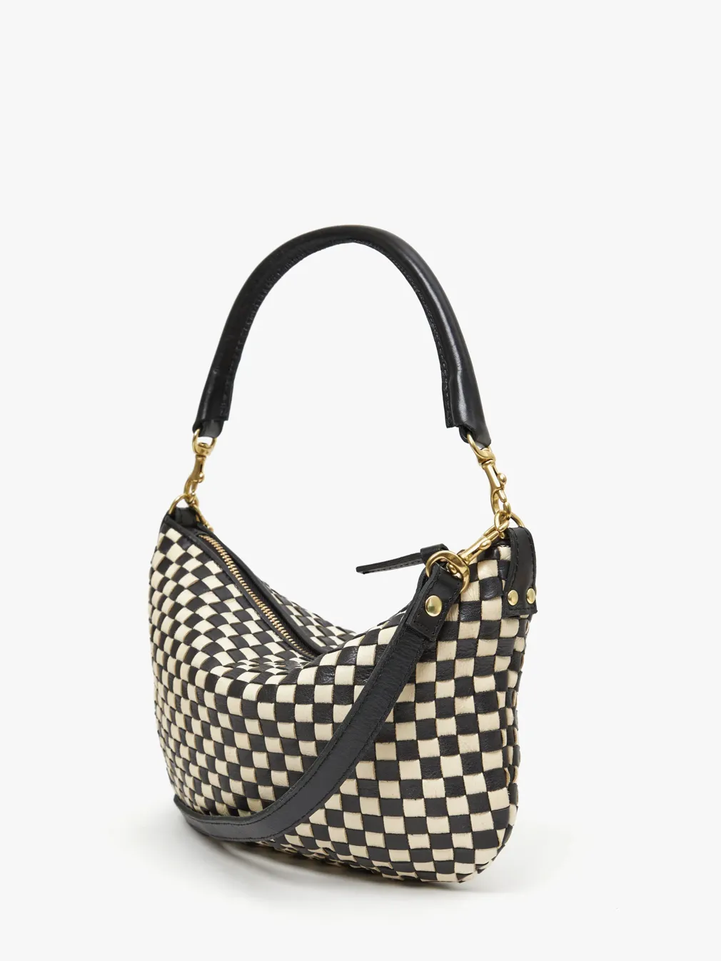 Petit Moyen Messenger - Black and Cream Woven Checker