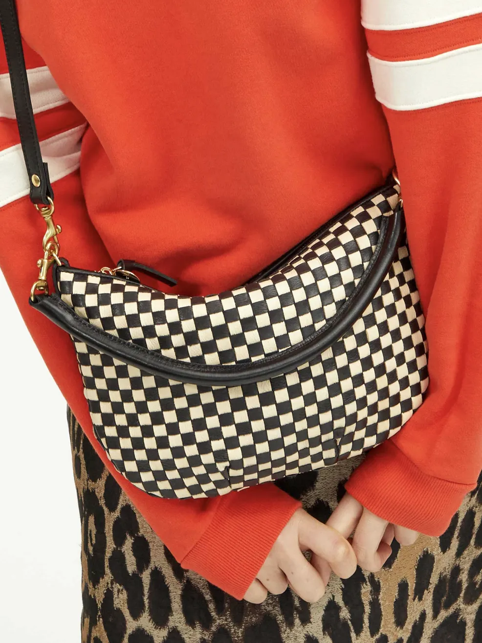 Petit Moyen Messenger - Black and Cream Woven Checker