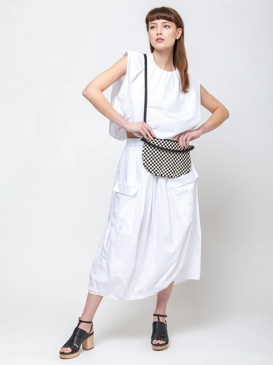 Petit Moyen Messenger - Black and Cream Woven Checker