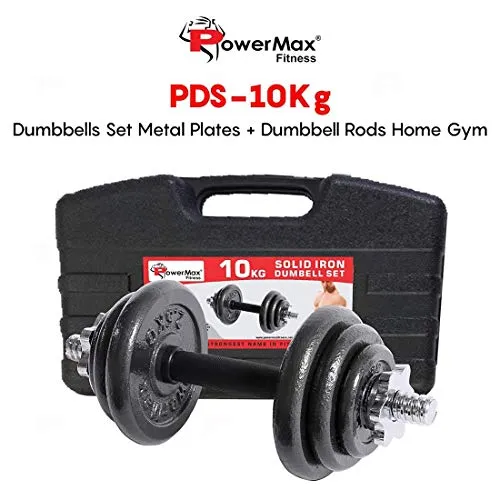 PowerMax Fitness Adjustable Coated Iron Dumbbell and Anti-Slip Rod Set with Carry Case For Home Workout