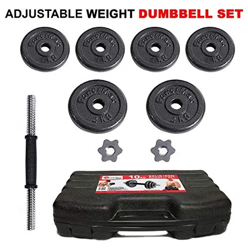 PowerMax Fitness Adjustable Coated Iron Dumbbell and Anti-Slip Rod Set with Carry Case For Home Workout