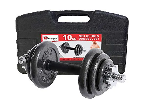 PowerMax Fitness Adjustable Coated Iron Dumbbell and Anti-Slip Rod Set with Carry Case For Home Workout