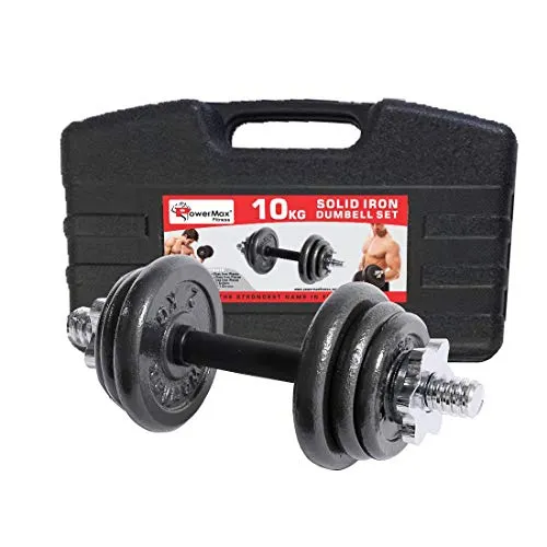 PowerMax Fitness Adjustable Coated Iron Dumbbell and Anti-Slip Rod Set with Carry Case For Home Workout