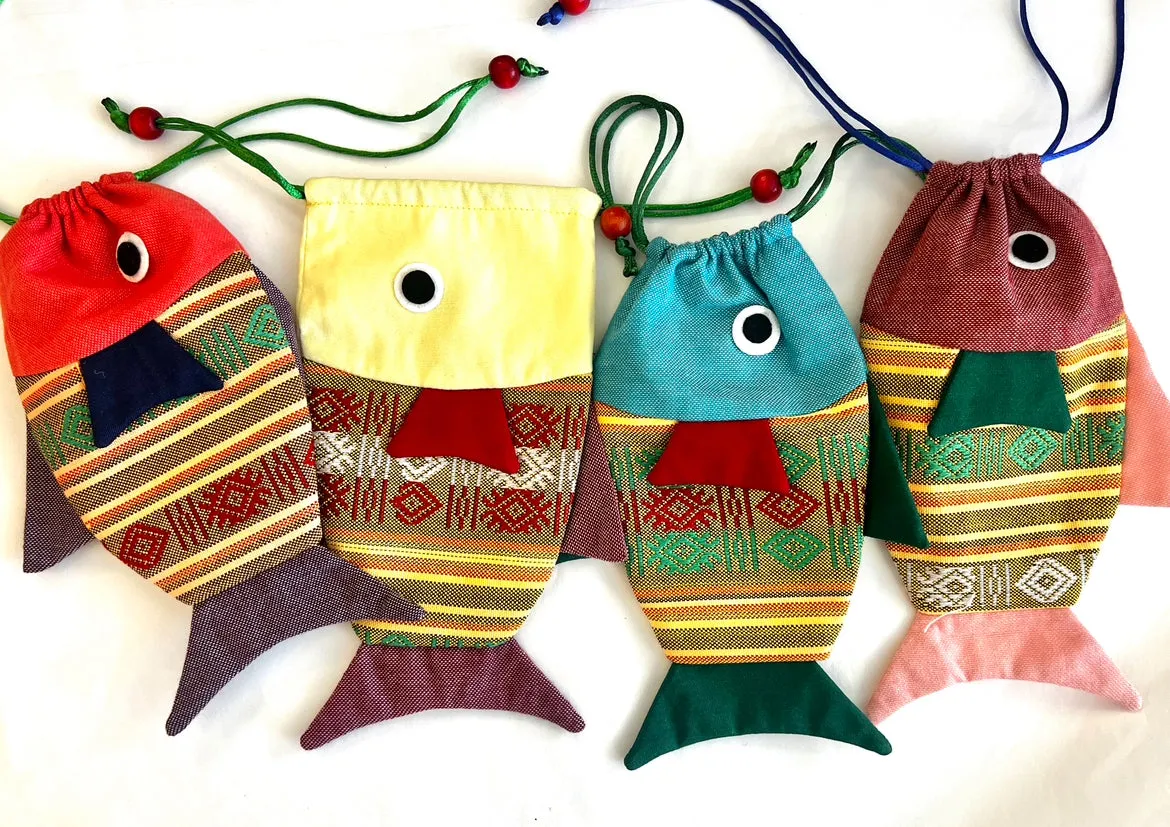 "Animal House" Drawstring Fish Pouch from the White Thai