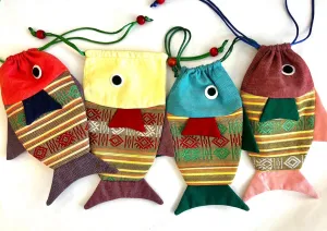 "Animal House" Drawstring Fish Pouch from the White Thai