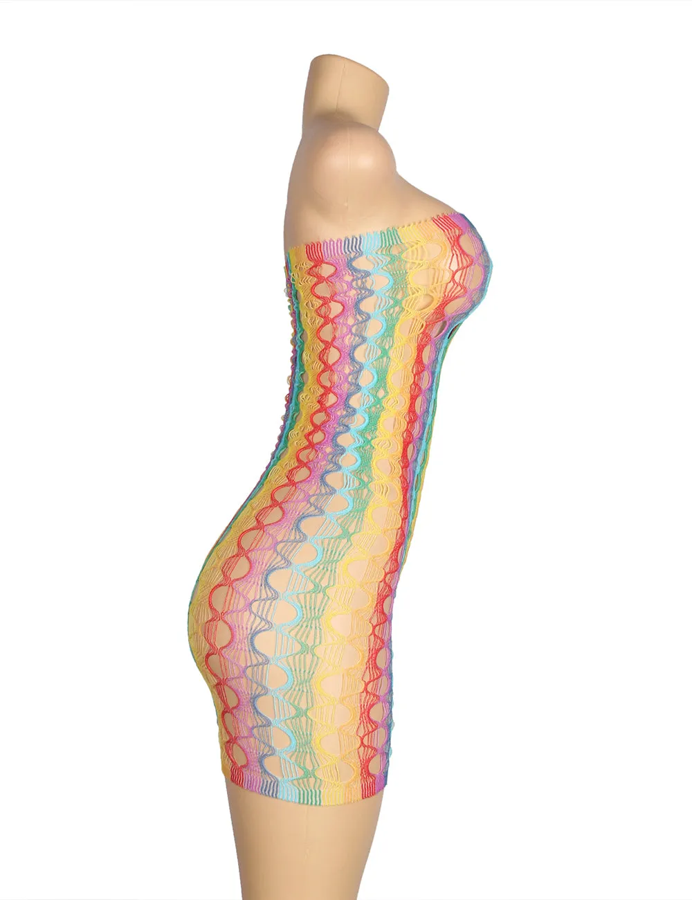 Rainbow Colorful Off Shoulder Fishnet Bodystocking