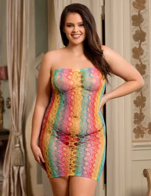 Rainbow Colorful Off Shoulder Fishnet Bodystocking