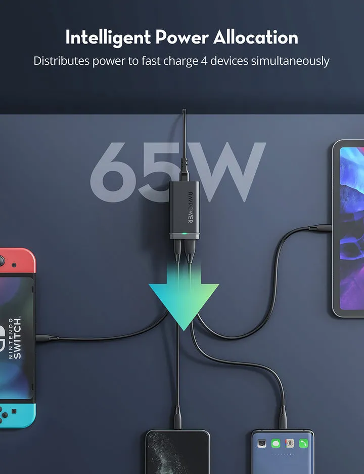 RAVPower - PD Pioneer 65W 4-Port Wall Charger
