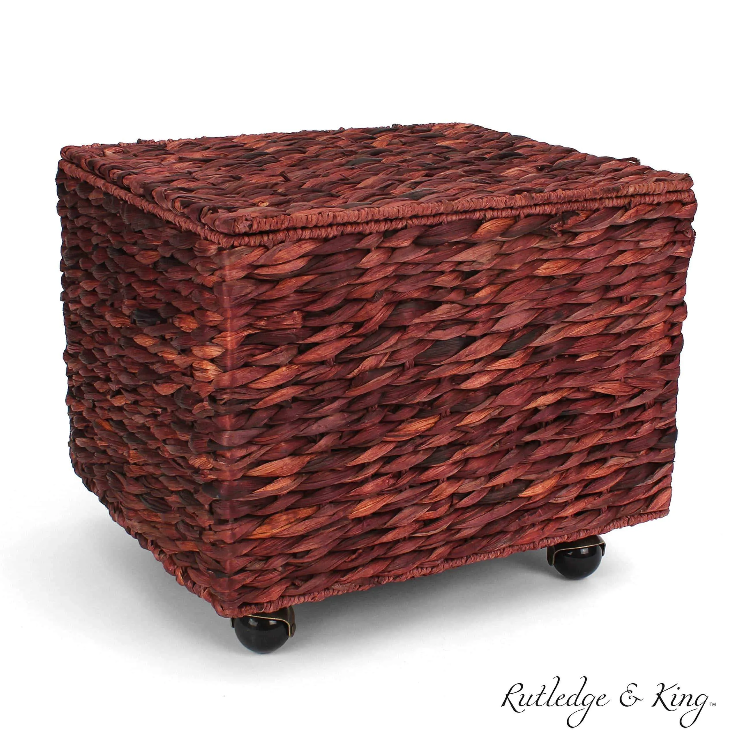 Seagrass Rolling File Cabinet - Home Filing Cabinet - Hanging File Organizer - Home and Office Wicker File Cabinet - Water Hyacinth Storage Basket for File Storage (Russet Brown)