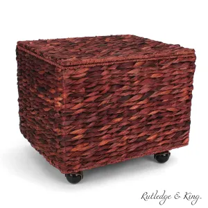 Seagrass Rolling File Cabinet - Home Filing Cabinet - Hanging File Organizer - Home and Office Wicker File Cabinet - Water Hyacinth Storage Basket for File Storage (Russet Brown)