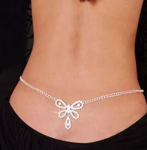 Sexy Aesthetic Rhinestone Heart Body Jewelry Crystal Waist Chain Belly Chain for Summer Women Fashion Girl Nightclub