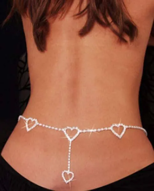 Sexy Aesthetic Rhinestone Heart Body Jewelry Crystal Waist Chain Belly Chain for Summer Women Fashion Girl Nightclub