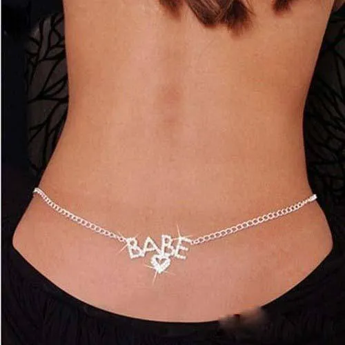 Sexy Aesthetic Rhinestone Heart Body Jewelry Crystal Waist Chain Belly Chain for Summer Women Fashion Girl Nightclub