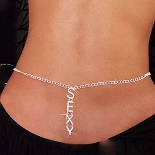 Sexy Aesthetic Rhinestone Heart Body Jewelry Crystal Waist Chain Belly Chain for Summer Women Fashion Girl Nightclub