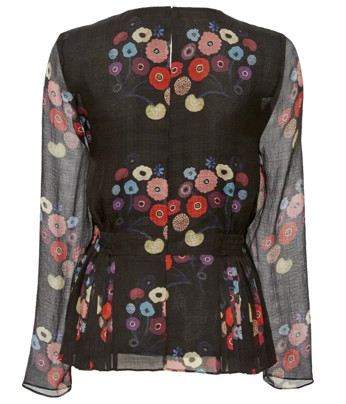 Silk Jacquard Floral Print Top