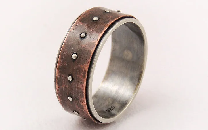 Silver copper unique engagement ring