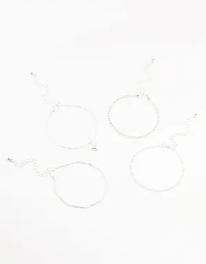 Silver Star Drop Heart Bracelets 4-Pack