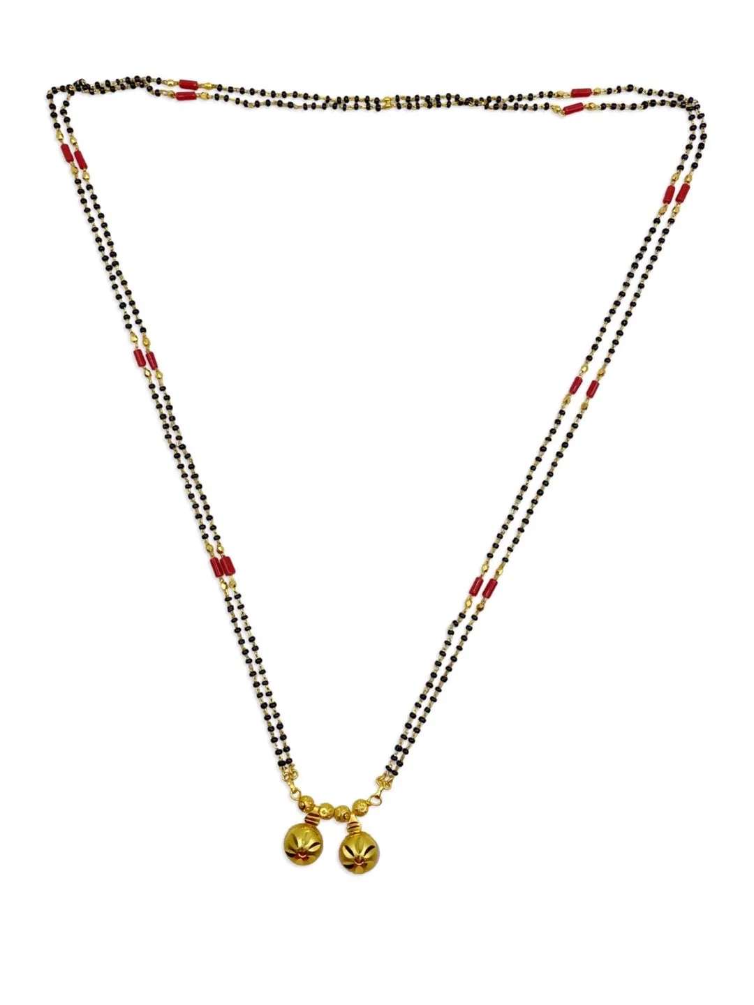 Simple Long Traditional Vati Mangalsutra Designs Double Layer Red & Black Beads Chain