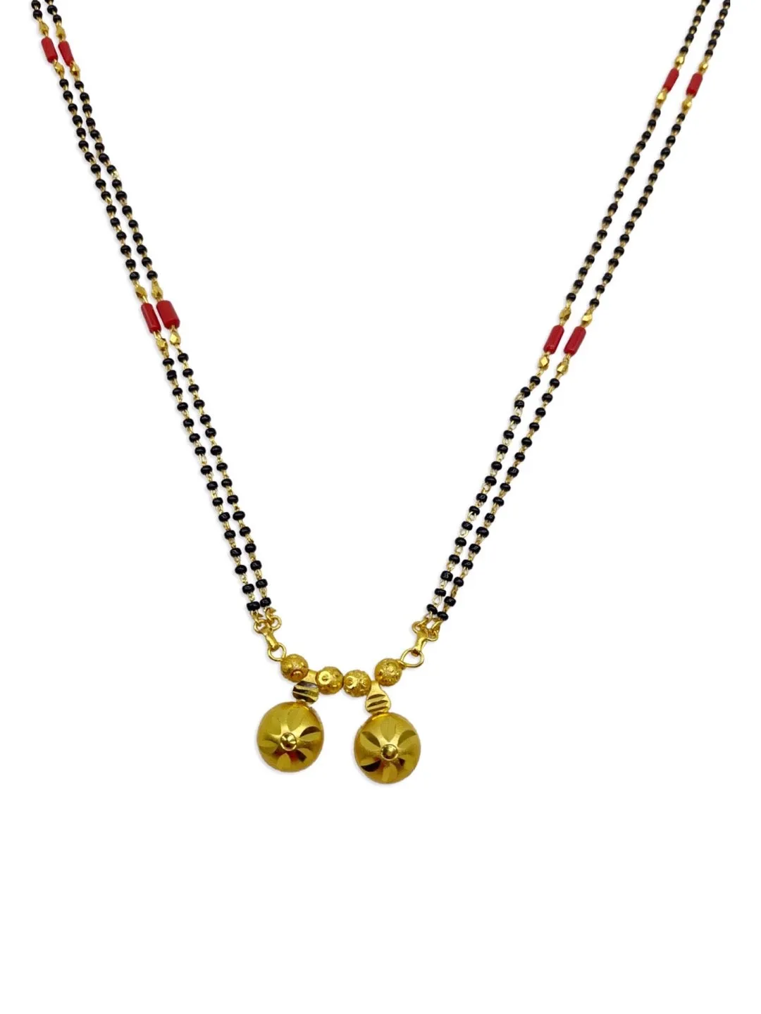 Simple Long Traditional Vati Mangalsutra Designs Double Layer Red & Black Beads Chain