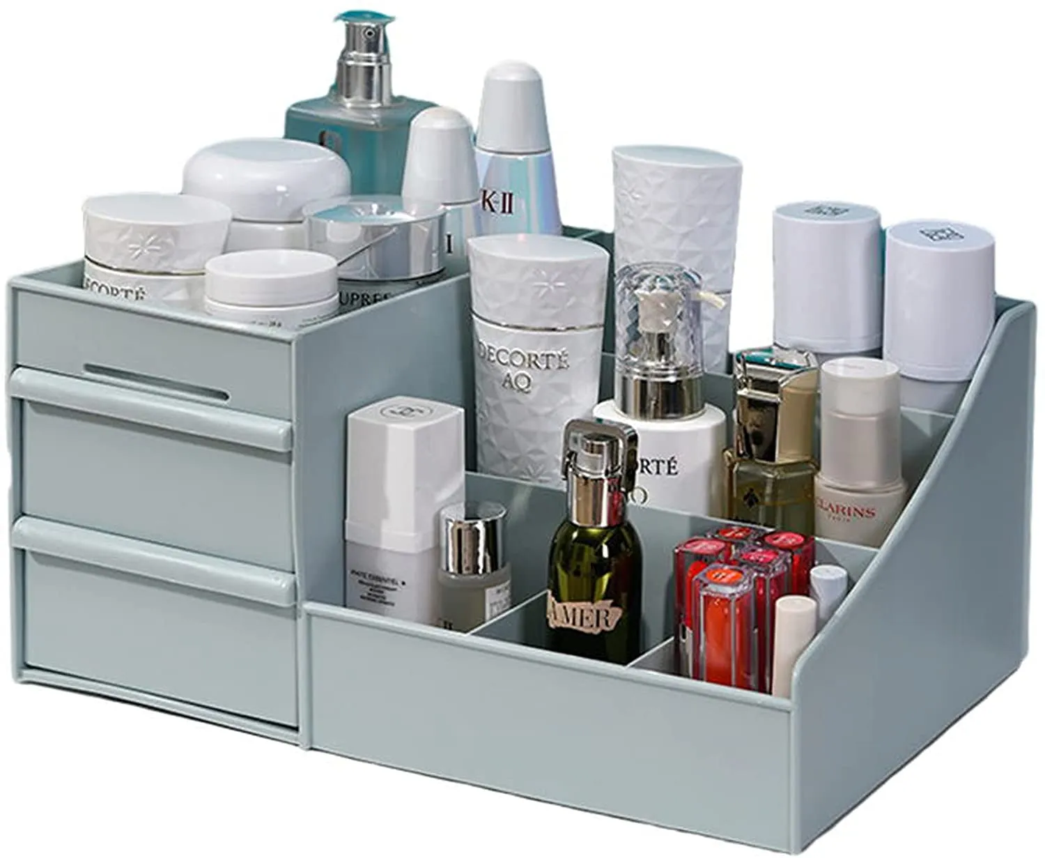 skin care organizer,Makeup Desk Organizer With Drawers,Countertop Organizer for Cosmetics,Vanity brush with Holder for Lipstick, Brushes, Eyeshadow, and Jewelry Desktop Finishing Dresser (White)
