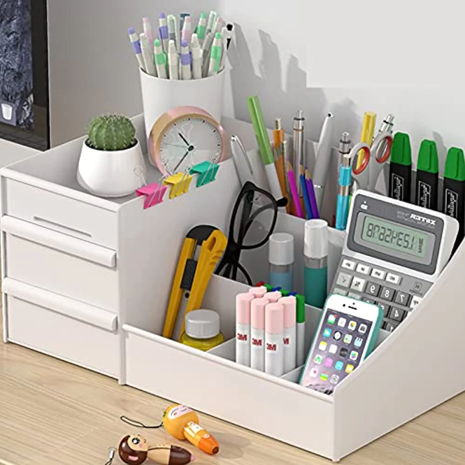 skin care organizer,Makeup Desk Organizer With Drawers,Countertop Organizer for Cosmetics,Vanity brush with Holder for Lipstick, Brushes, Eyeshadow, and Jewelry Desktop Finishing Dresser (White)