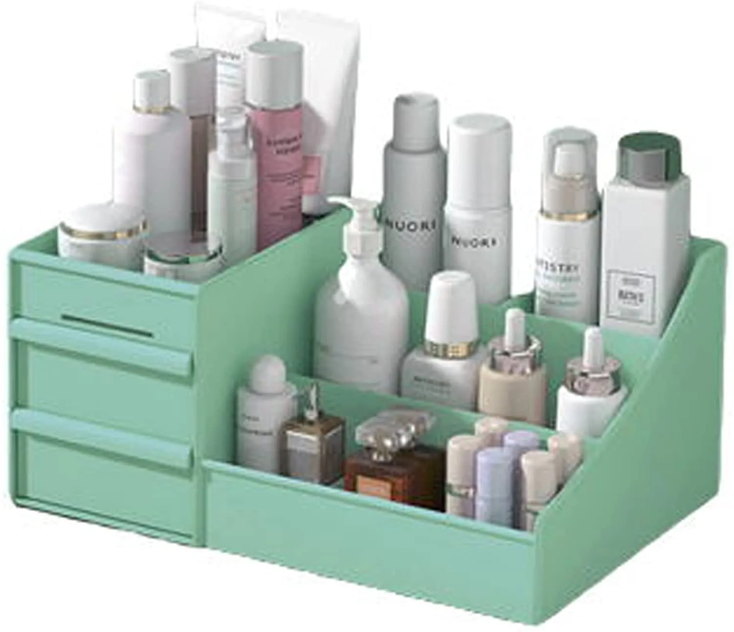 skin care organizer,Makeup Desk Organizer With Drawers,Countertop Organizer for Cosmetics,Vanity brush with Holder for Lipstick, Brushes, Eyeshadow, and Jewelry Desktop Finishing Dresser (White)