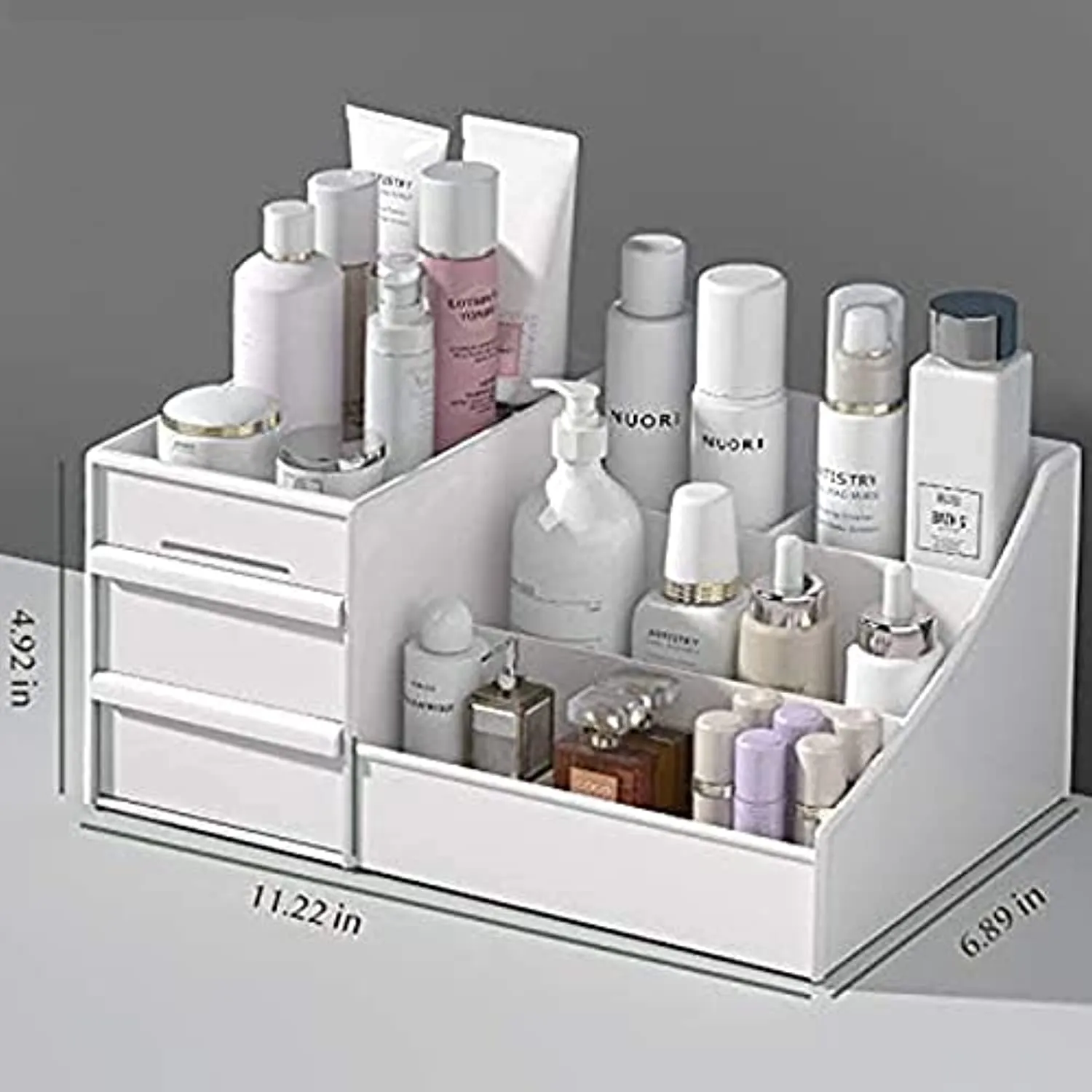 skin care organizer,Makeup Desk Organizer With Drawers,Countertop Organizer for Cosmetics,Vanity brush with Holder for Lipstick, Brushes, Eyeshadow, and Jewelry Desktop Finishing Dresser (White)