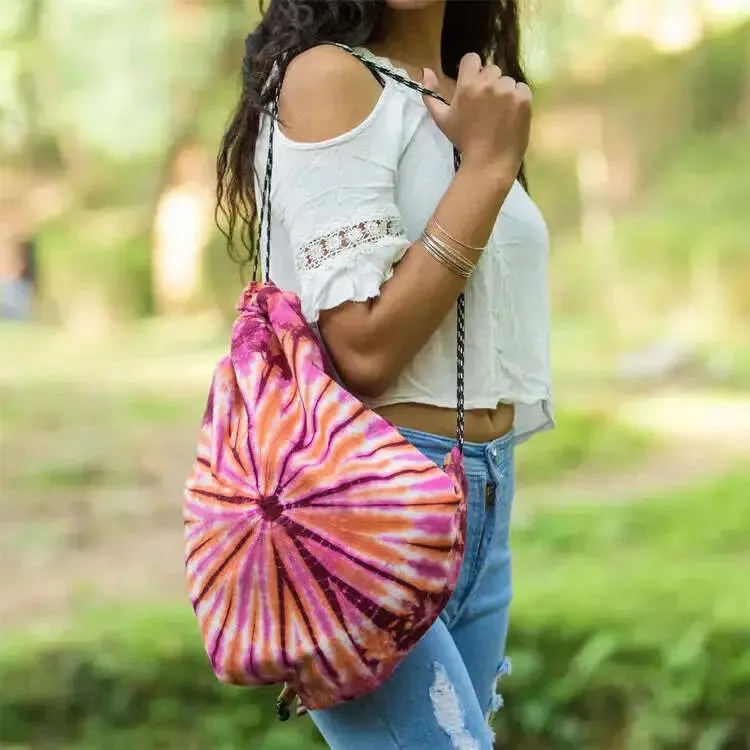 Spiral Rainbow Mixed Color Cinch Hemp Bag
